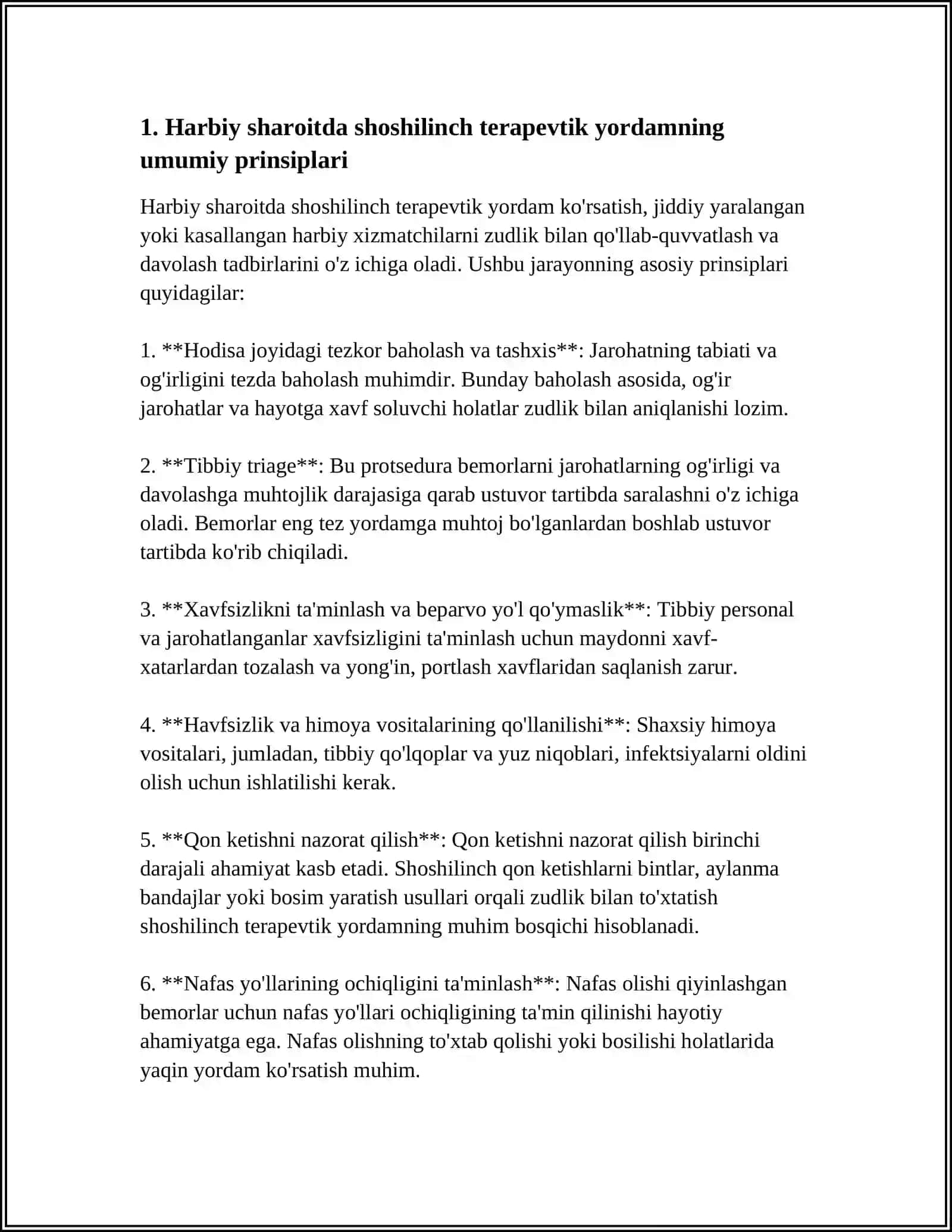 HARBIY DALA SHAROITLARIDA BEMOR VA YARADORLARDA SHOSHILINCH TERAPEVTIK YORDAM KO'RSATISHNING PRINSIPLARI. URUSH VA TINCHLIK DAVRIDA HARBIY SHAROITDA QON REZUS OMILINI ANIQLASH 3