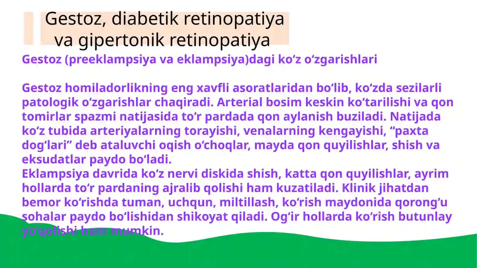 Gestoz, diabetik retinopatiya va gipertonik retinopatiya 3