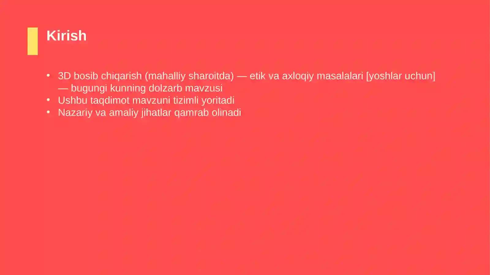 3D bosib chiqarish (mahalliy sharoitda) — etik va axloqiy masalalari [yoshlar uchun] 3