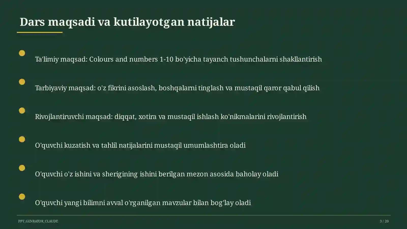Colours and numbers 1-10 (1-sinf) 3