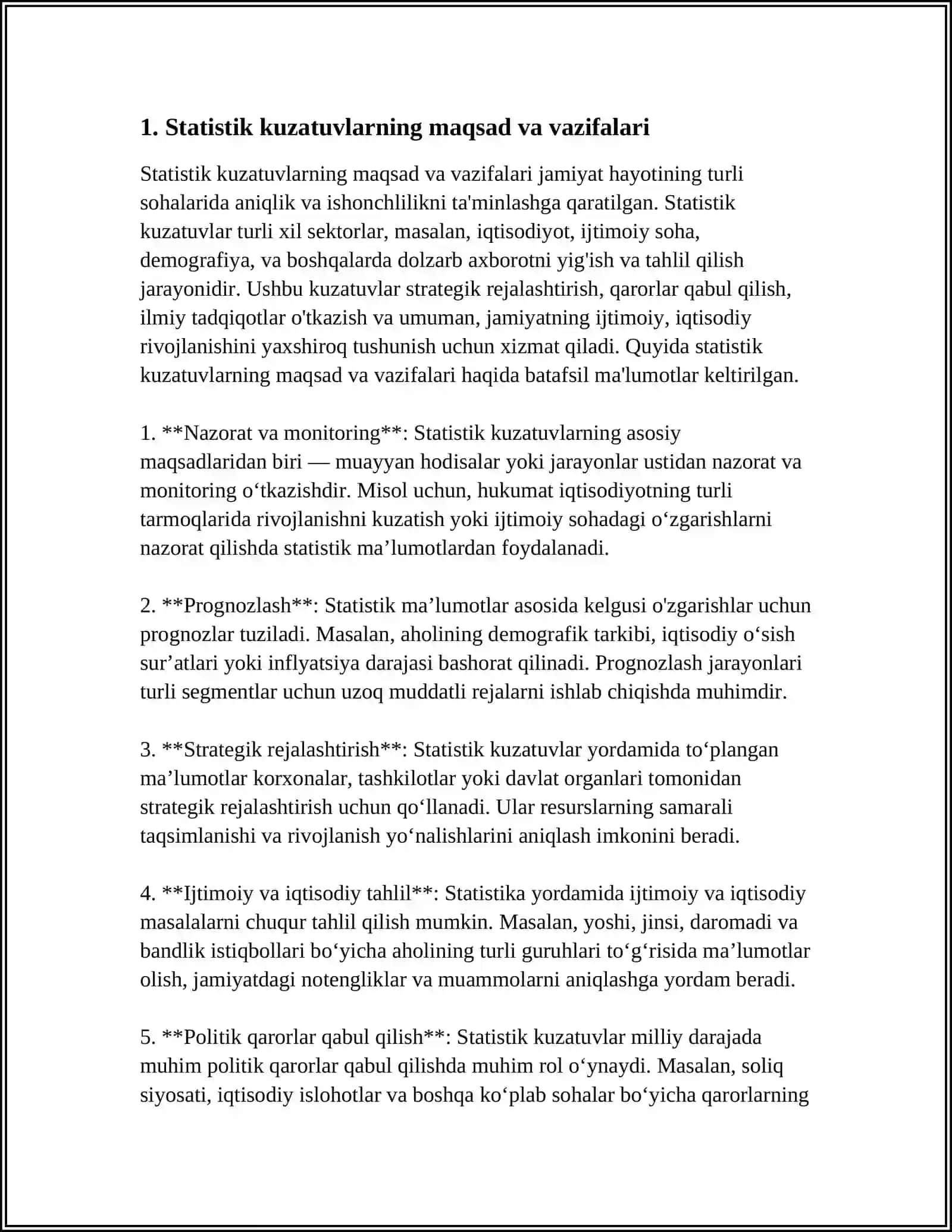 STATISTIK KUZATISHNI TASHKIL ETISHNING OʻZIGA XOS XUSUSIYATLARI 3