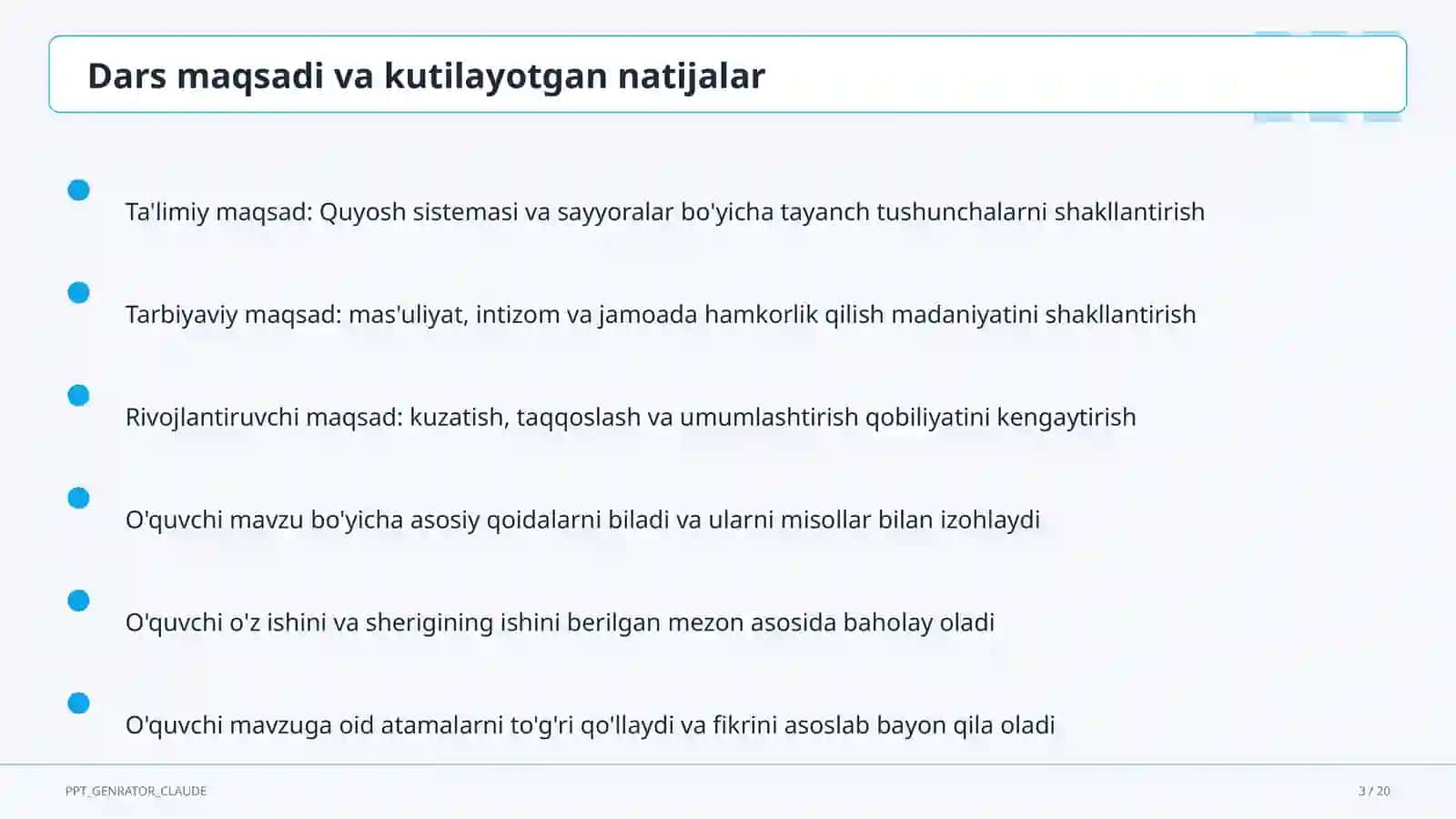 Quyosh sistemasi va sayyoralar (4-sinf) 3