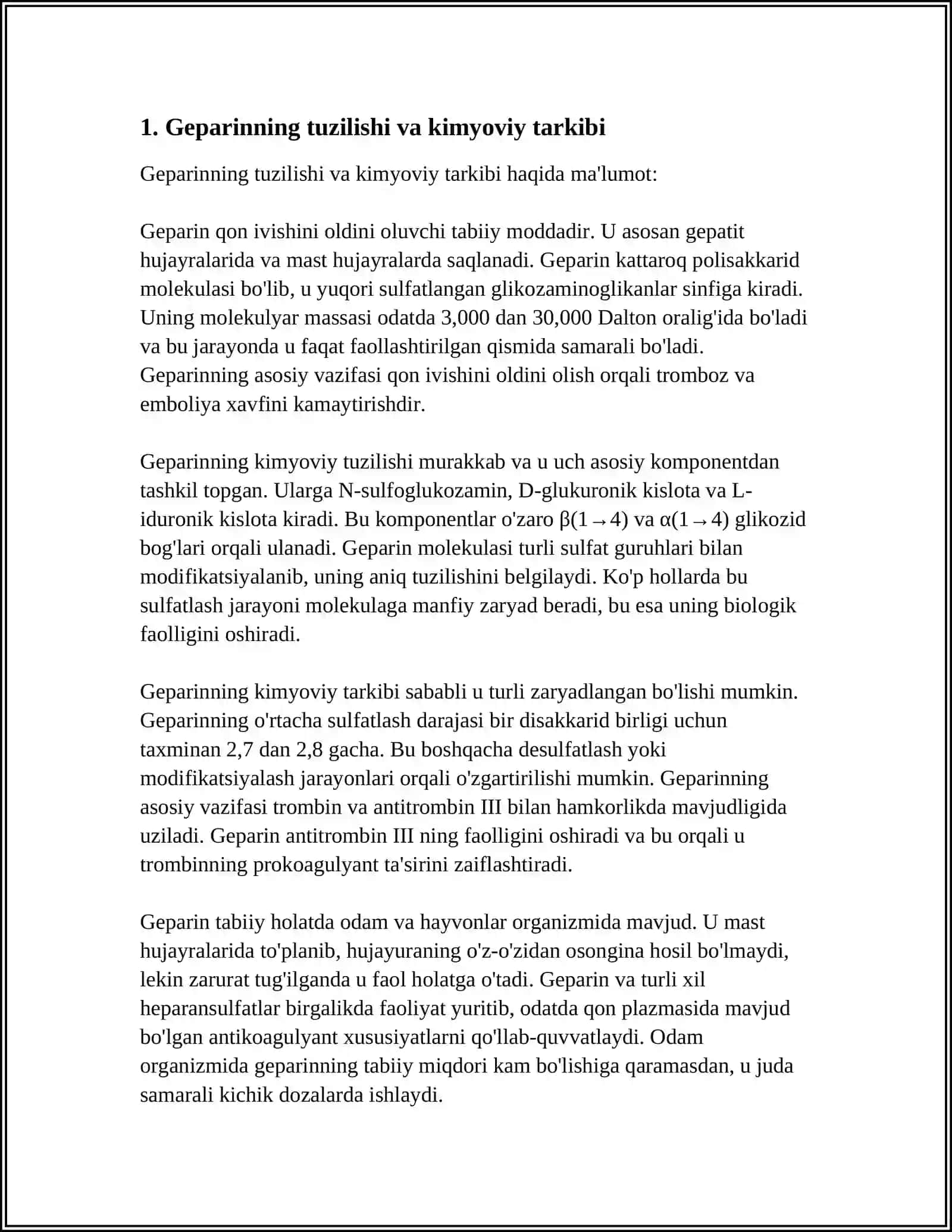 GEPARINNING HAQIDA TO'LIQ MA‘LUMOT VA TA‘SIR MEXANIZMI.KEYIN BOSHQA DORILAR BILAN REAKSIYASI 3