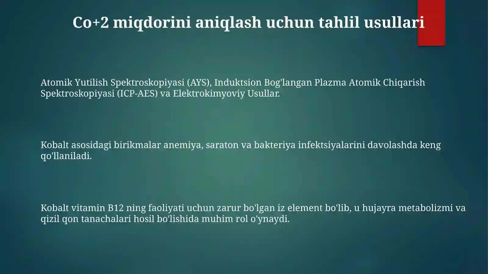 Inson sog'lig'ida Co+2ning muhim roli. Dori Formulalarida Co+2: Aniqlash va Miqdorini Aniqlash 3