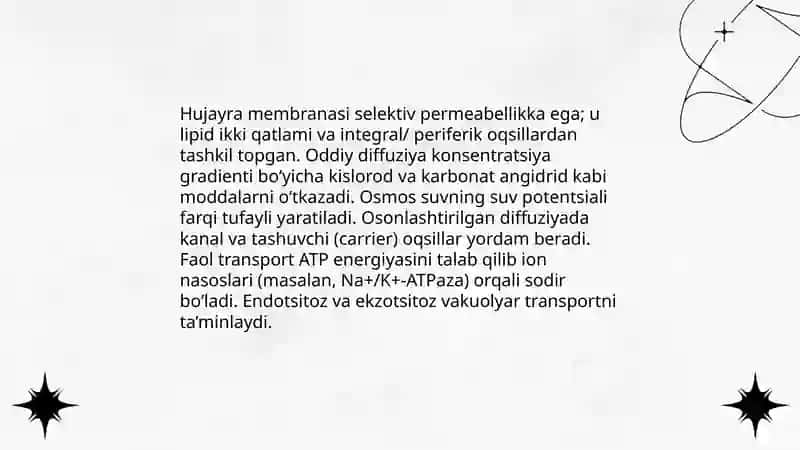 Hujayra membranasi orqali moddalar almashinuvi 3