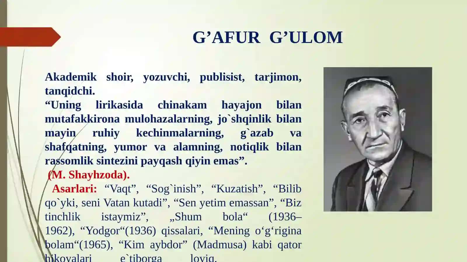 G`AFUR G`ULOMNING HAYOTI VA IJODI 3