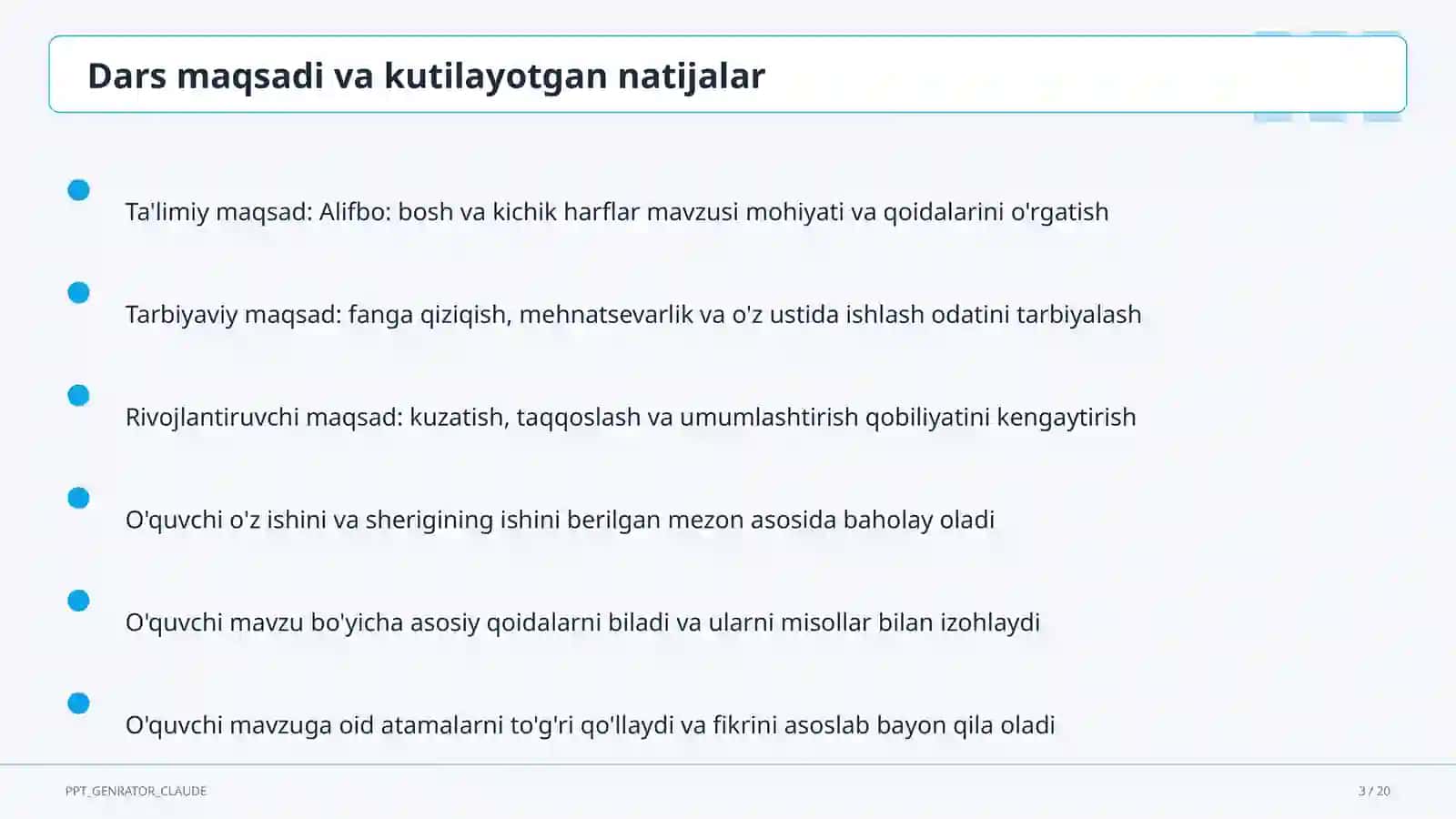 Boshlang'ich sinf: Ona tili va o'qish (1–4) 3