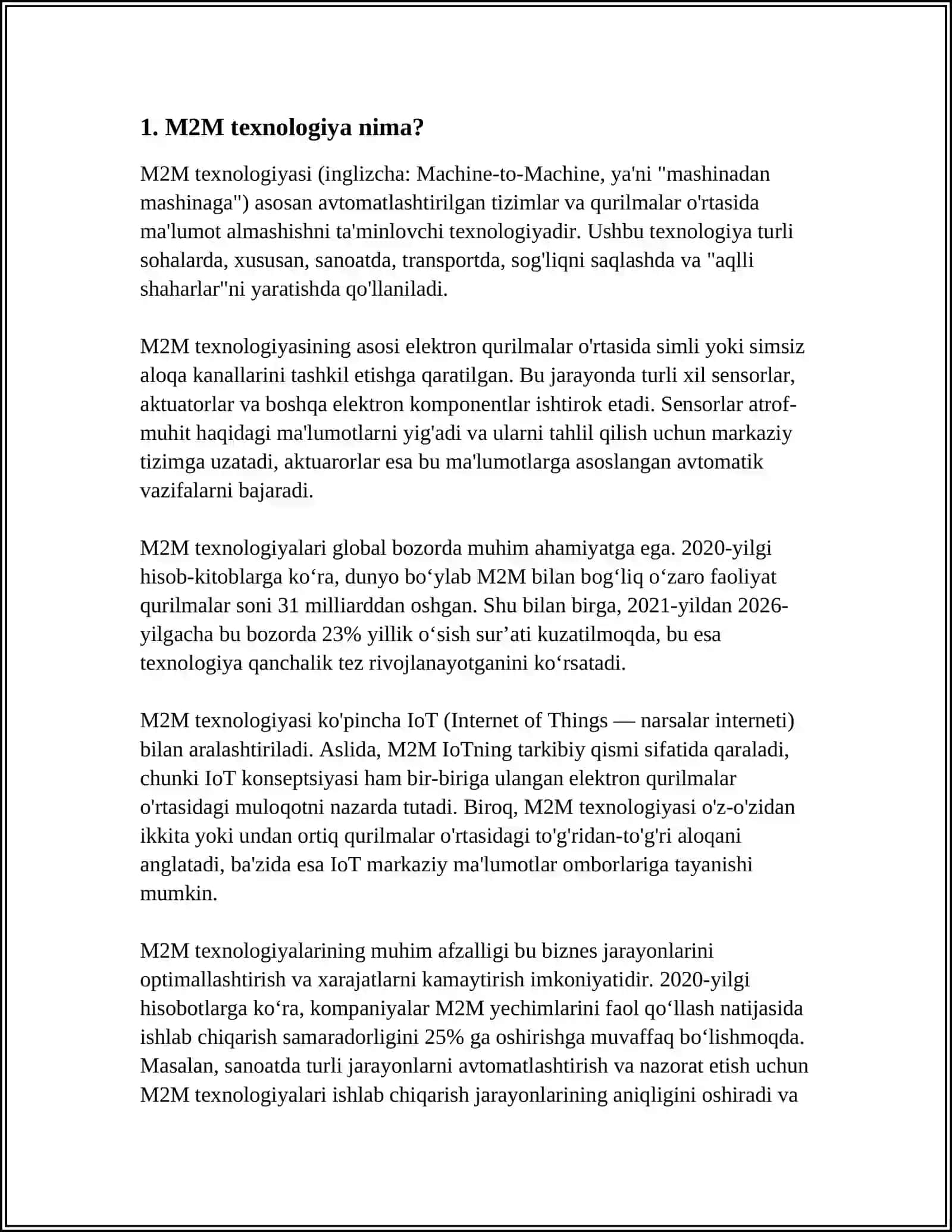 RAQAMLI IQTISODIYOTNI RIVOJLANTIRISHDA "M2M" TEXNOLOGIYASI 3