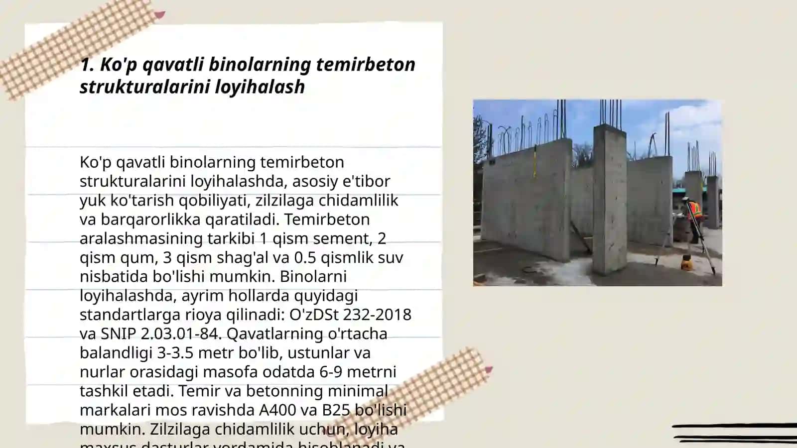 Temirbeton va tosh konstitutsiyasi fanidan Ko‘p qavatli binolar konstruksiyalarini loyihalash va hisoblash 3