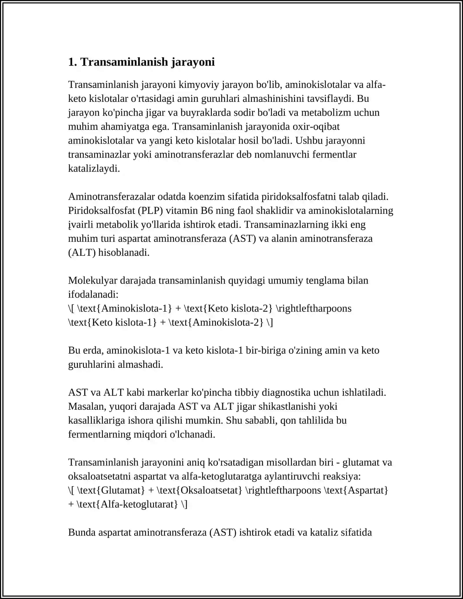 TRANSAMINLANISH, TRANSAMINOZLA.VITAMIN B6 NING KOFERMINTLIK VAZIFASI 3