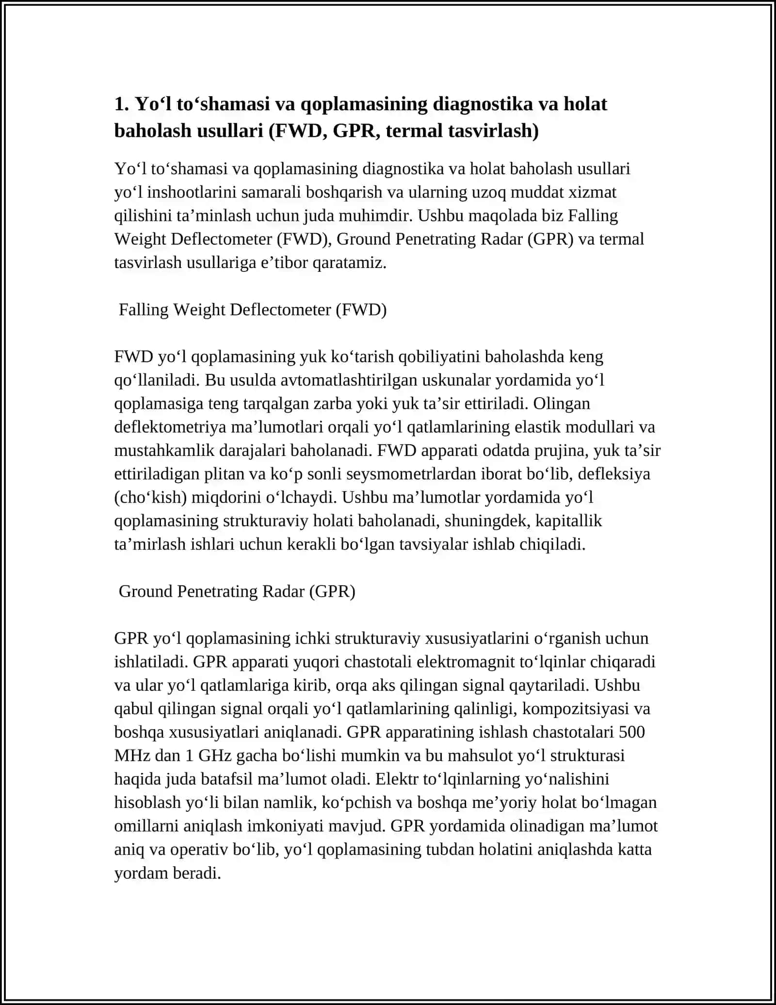 Yoʻl Toʻshamasi va Qoplamasini Regeneratsiya Qilishning Zamonaviy Usullari Referat 3