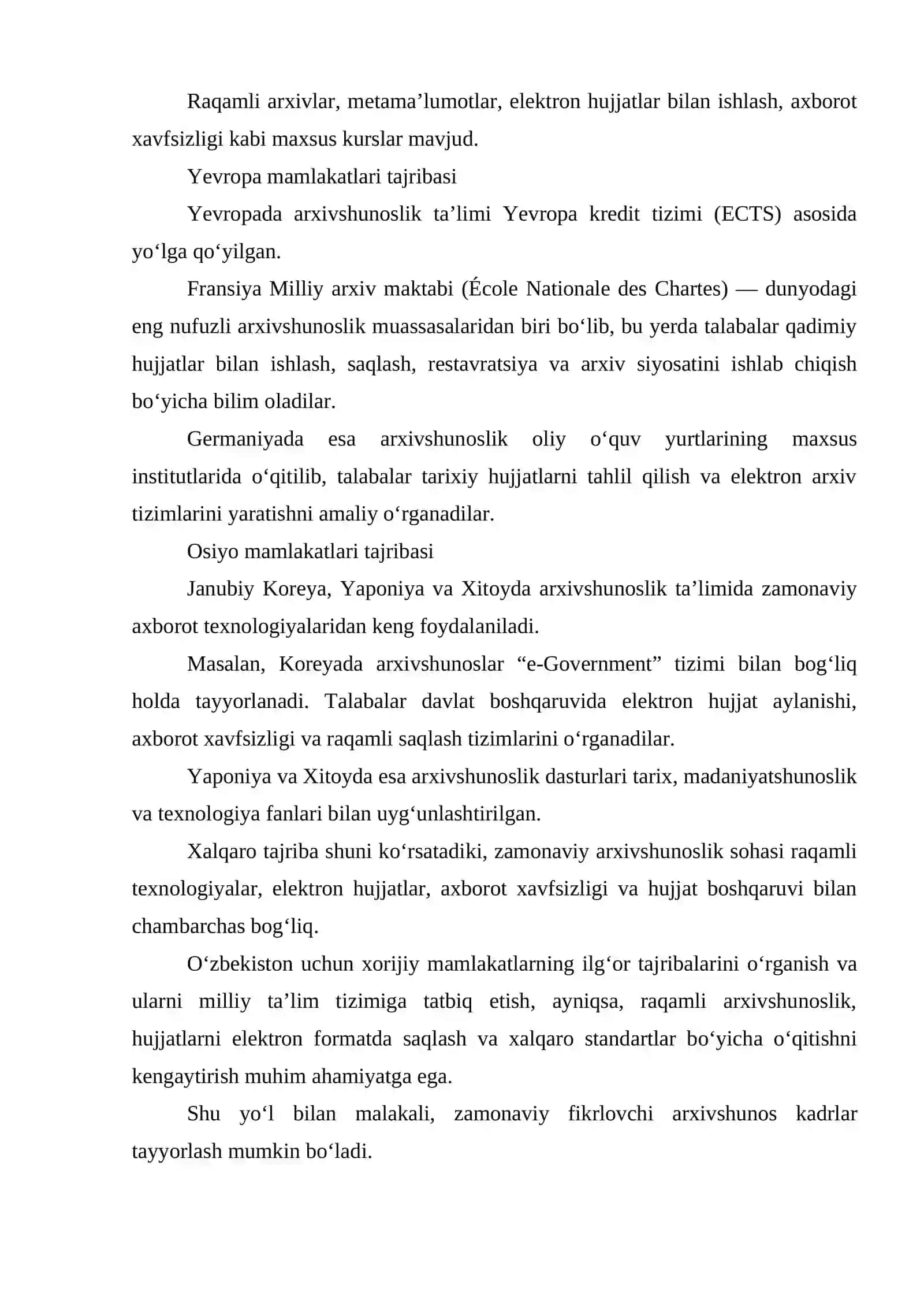 Arxivshunos kadrlar tayyorlashda xalqaro tajribalar 3