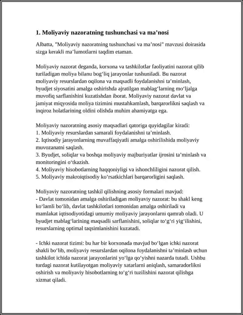 FINANS NAZORATLARNING MAʼNOSI, ZARUR TASHKILIY FORMALARI 3