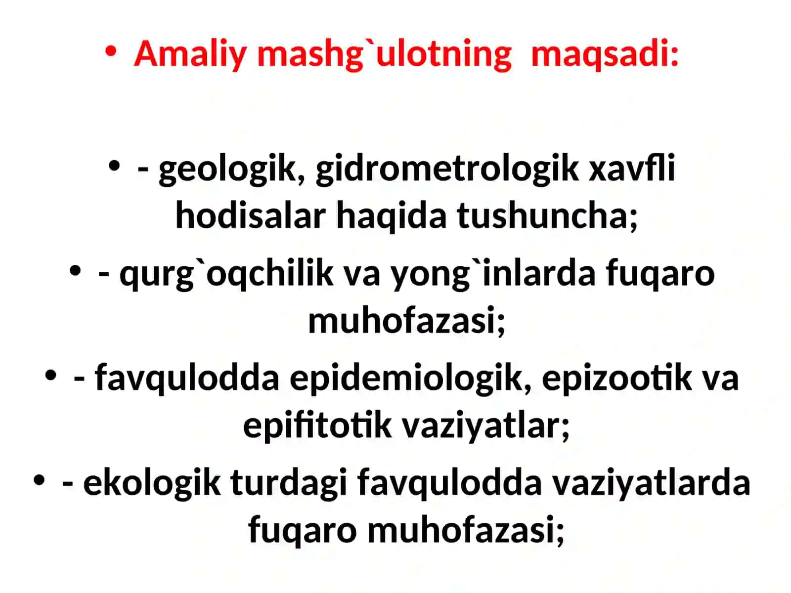 GEOLOGIK, GIDROMETROLOGIK XAVFLI HODISALAR. QURG`OQCHILIK VA YONG`INLARDA FUQARO MUHOFAZASI 3