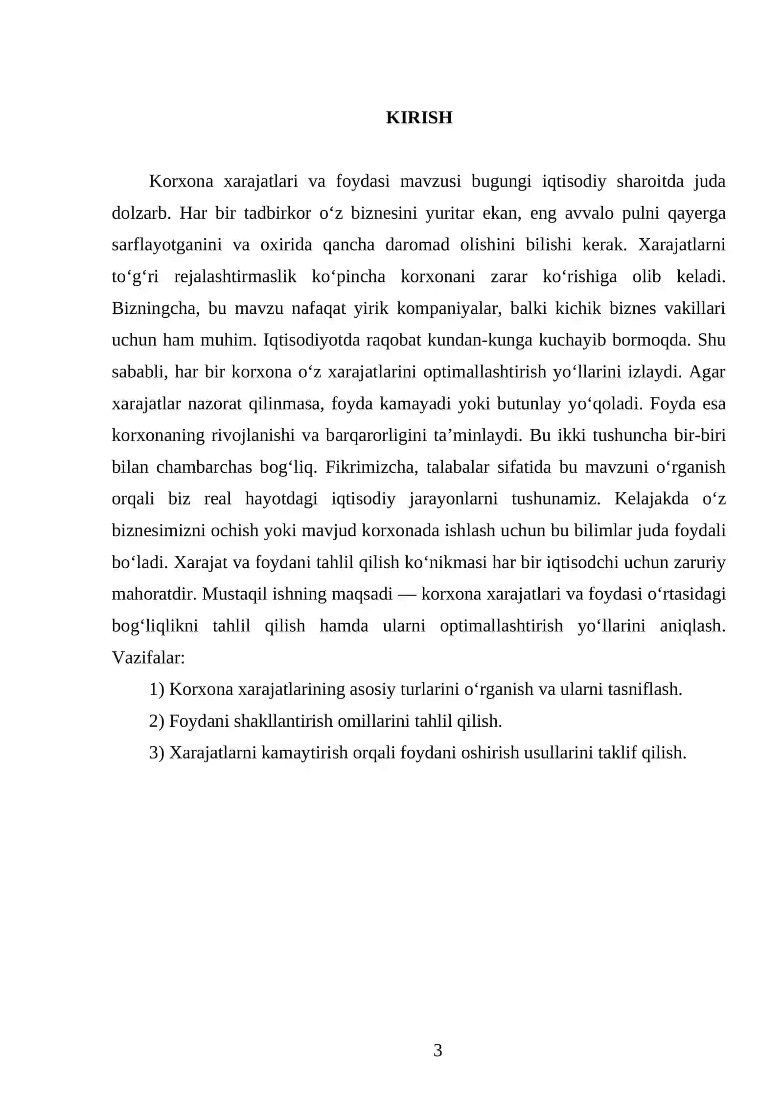 Korxona (firma) xarajatlari va foydasi 3