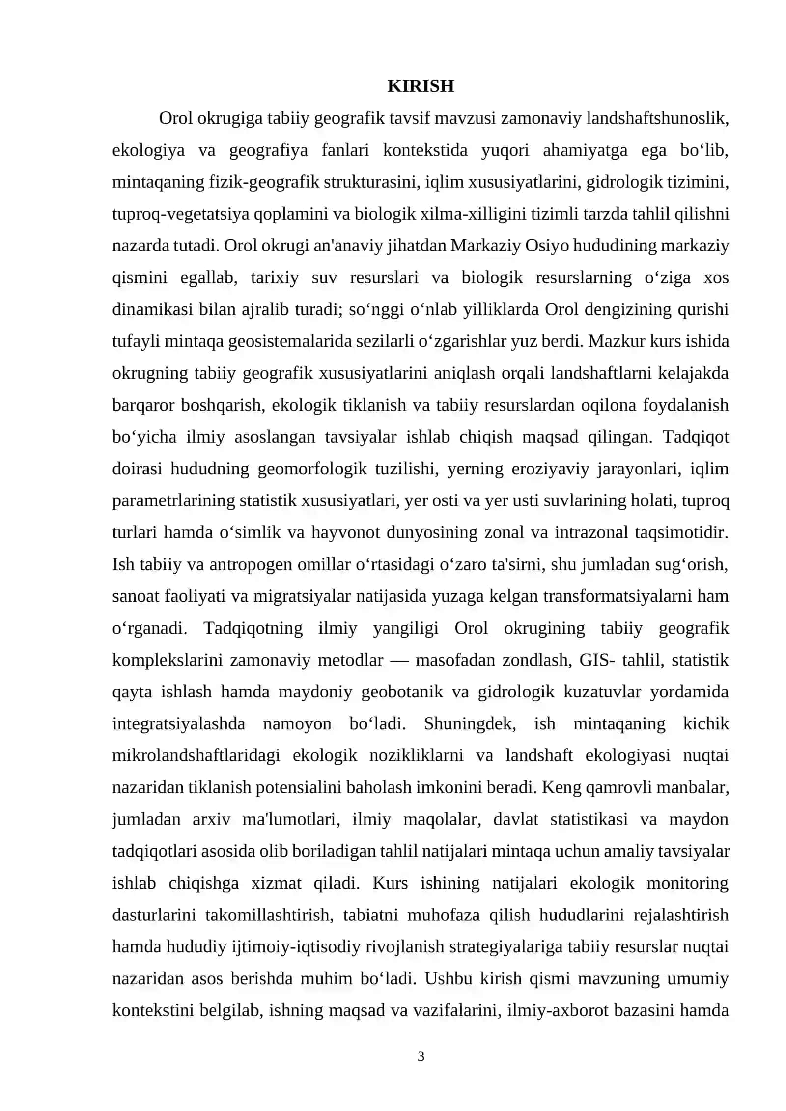 “OROL OKRUGIGA TABIIY GEOGRAFIK TAVSIF” MAVZUSIDAGI KURS ISHI 3