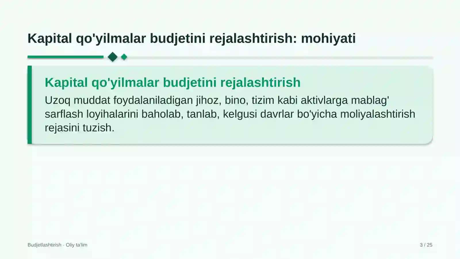 umumiy ovqatlanish korxonalarida kapital qo'yilmalar budjetini rejalashtirish 9838 3