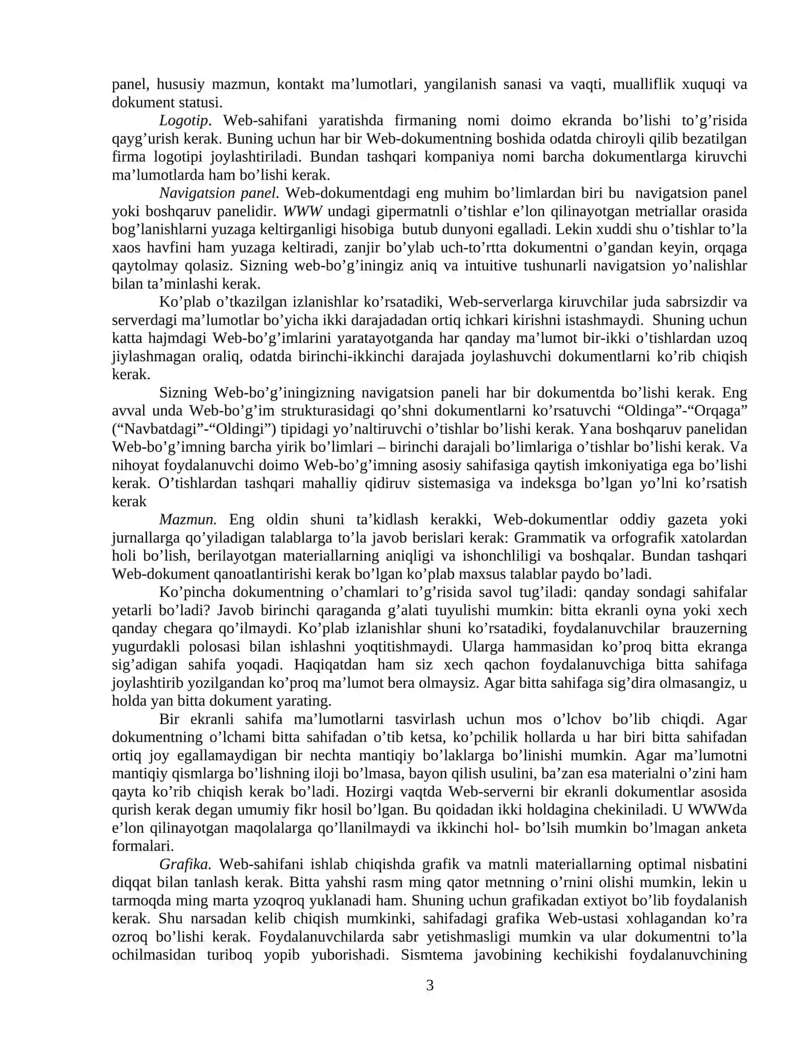 Web sahifalarni yaratish bo’yicha tavsiyalar 3