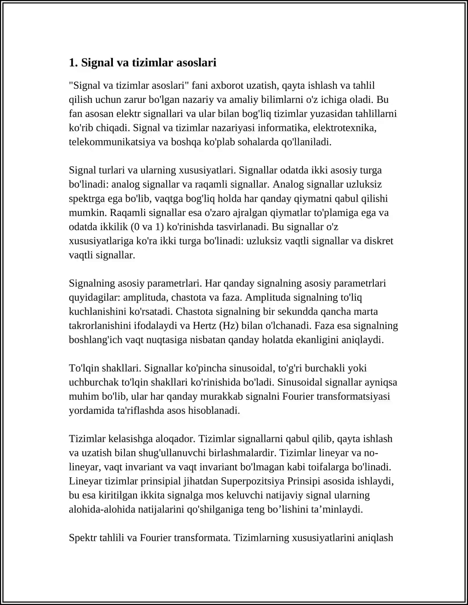 SIGNALLAR FILTRATSIYASI VA TAHLILIDA FUNKSIONAL QATORLAR TATBIQLARI 3