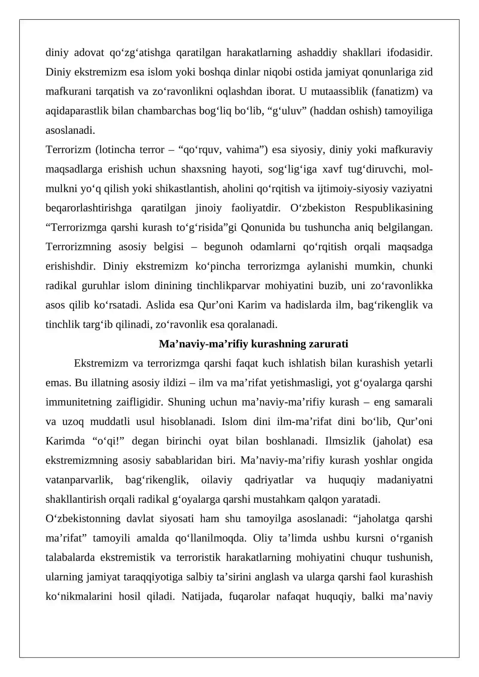 Ekstremizm va terrorizmga qarshi kurashning maʼnaviy-maʼrifiy asoslari kursi 3