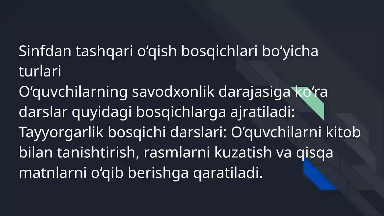 Sinfdan tashqari o qish uchun darslarning turlari 3