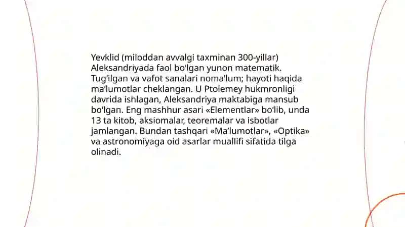 Yevklid va Erotasfen hayoti va ijodi haqida maʼlumot 3