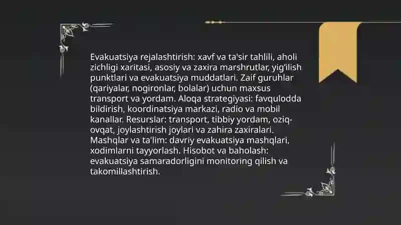 Favqulotda vaziyatlarda Aholini Evakuatsa qlish: Tayyorgarlik va Amalga oshirish 3