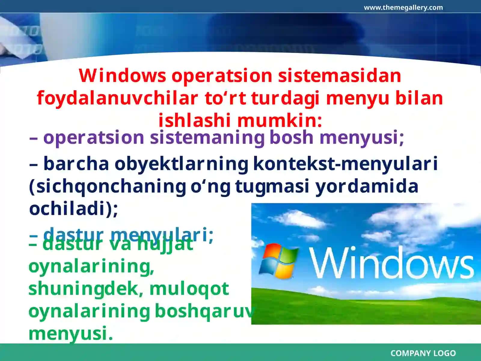 Informatika va hisoblash texnikasi asoslari fanidan bosh menyu mavzusida 3