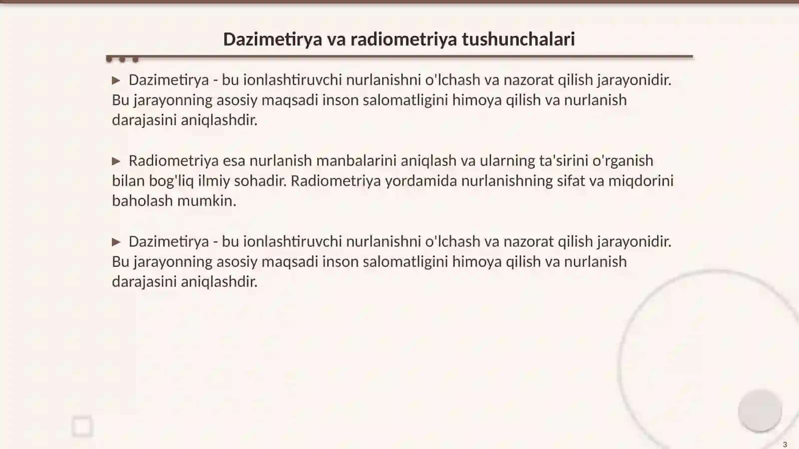 Dazimetirya va radimetirya tekshirish usullari va ularning gigeynik ahamiyati 3