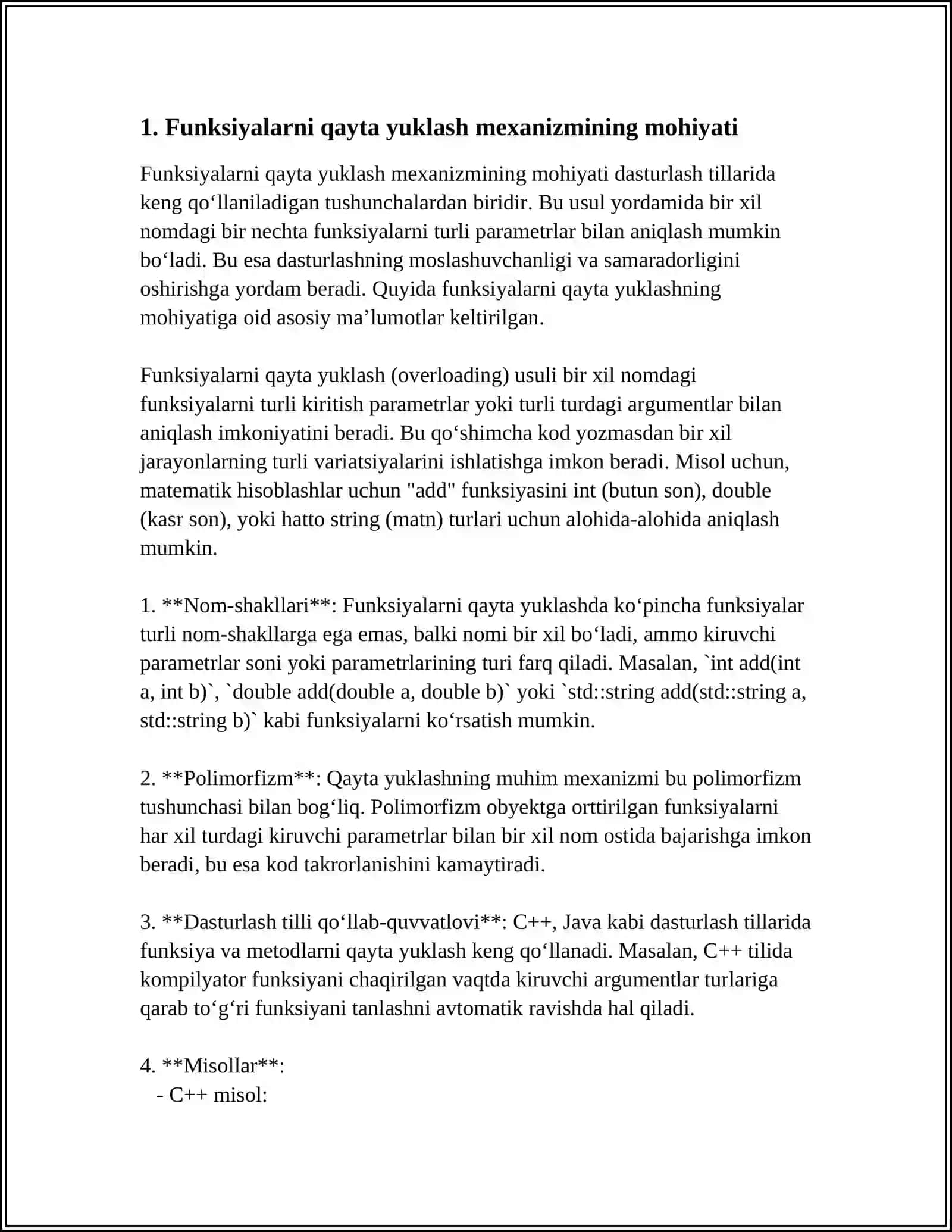 SINFLARNI YARATISHDA FUNKSIYALARNI QAYTA YUKLASH MEXANIZMIDAN UNUMLI FOYDALANISH 3
