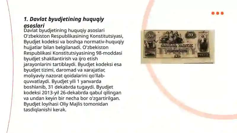 Davlat byudjeti va maqsadlijamg‘armalar amal qilishininghuquqiy asoslari 3