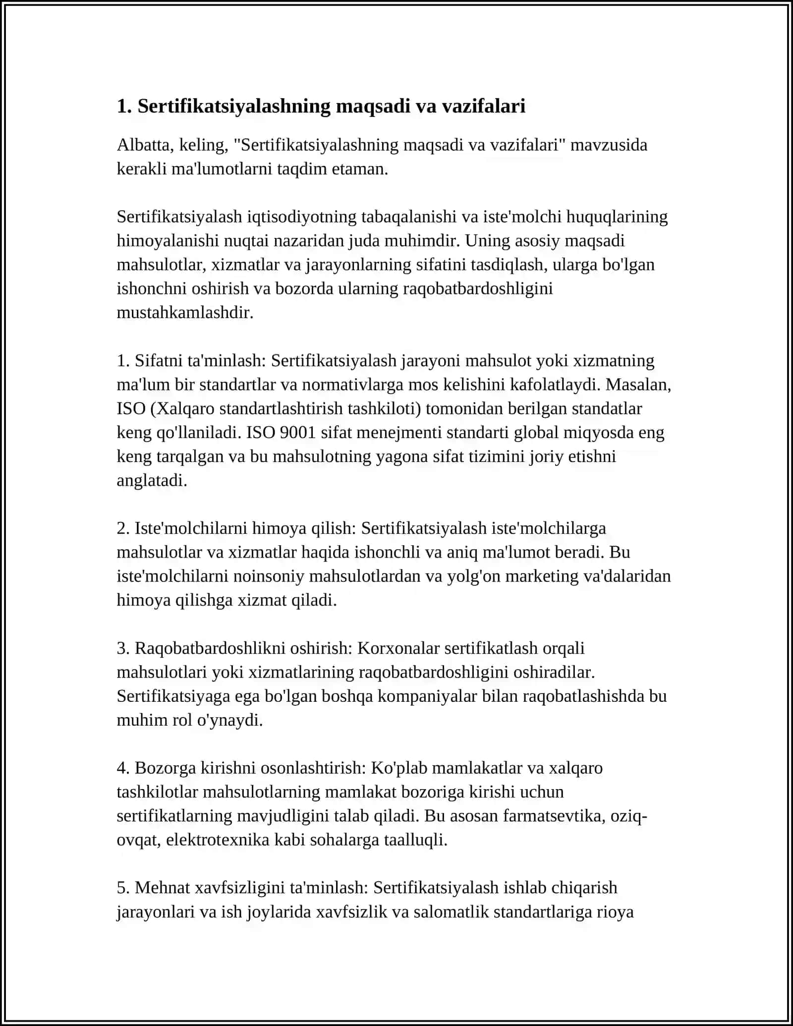 SERTIFIKATLASHTIRISH UNING HUQUQIY ME'YORIY ASOSLARI MAHSULOTLARINI SERTIFIKATLASHTIRISH TARTIBI 3