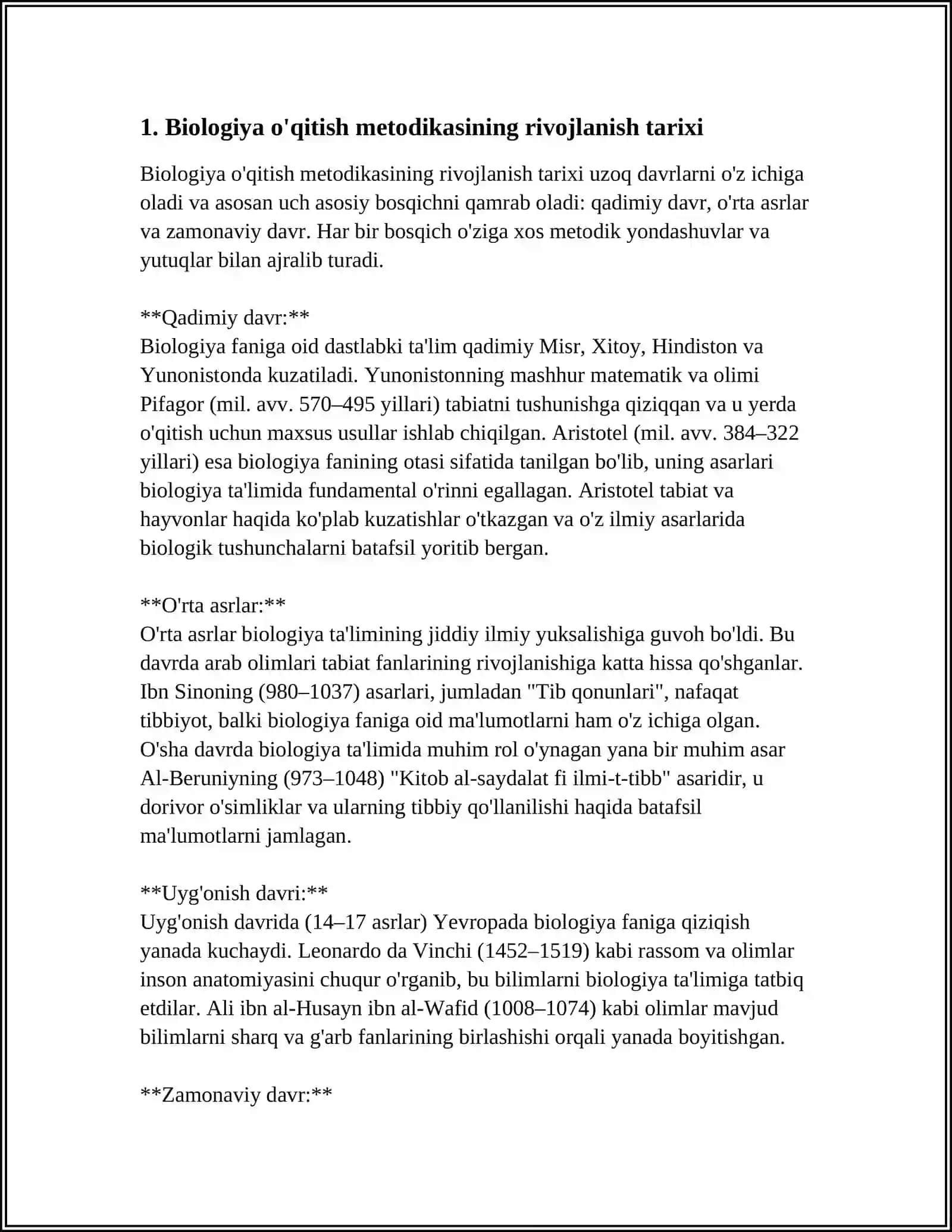 BIOLOGIYA FANINI OQITISH METODIKASI”FANINI RIVOJLANISH TARIXI BOYICHA REFERAT TAYYORLASH 3