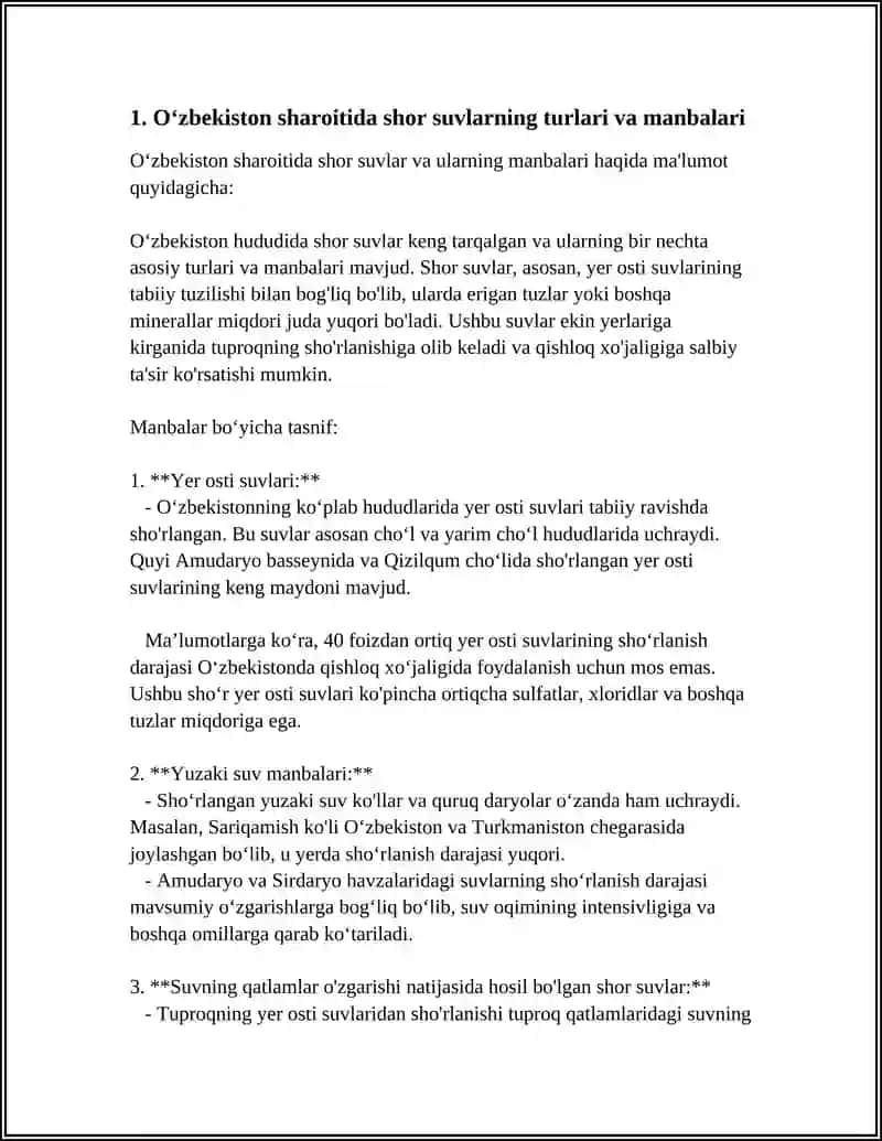 Oʻzbekiston sharoitida shor suvlarning turlari va manbalari 3
