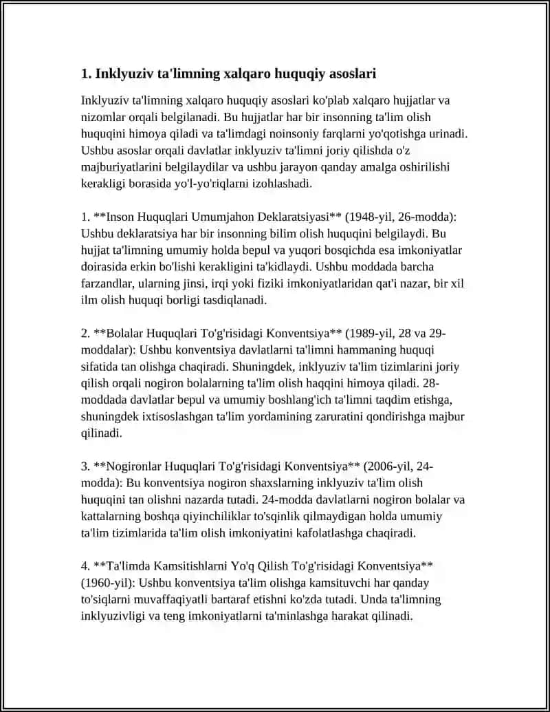 INKLYUZIV TALIM VA XALQARO HUQUQLAR INKLYUZIV TALIMNING MEYORIY HUQUQIY ASOSLARI 3