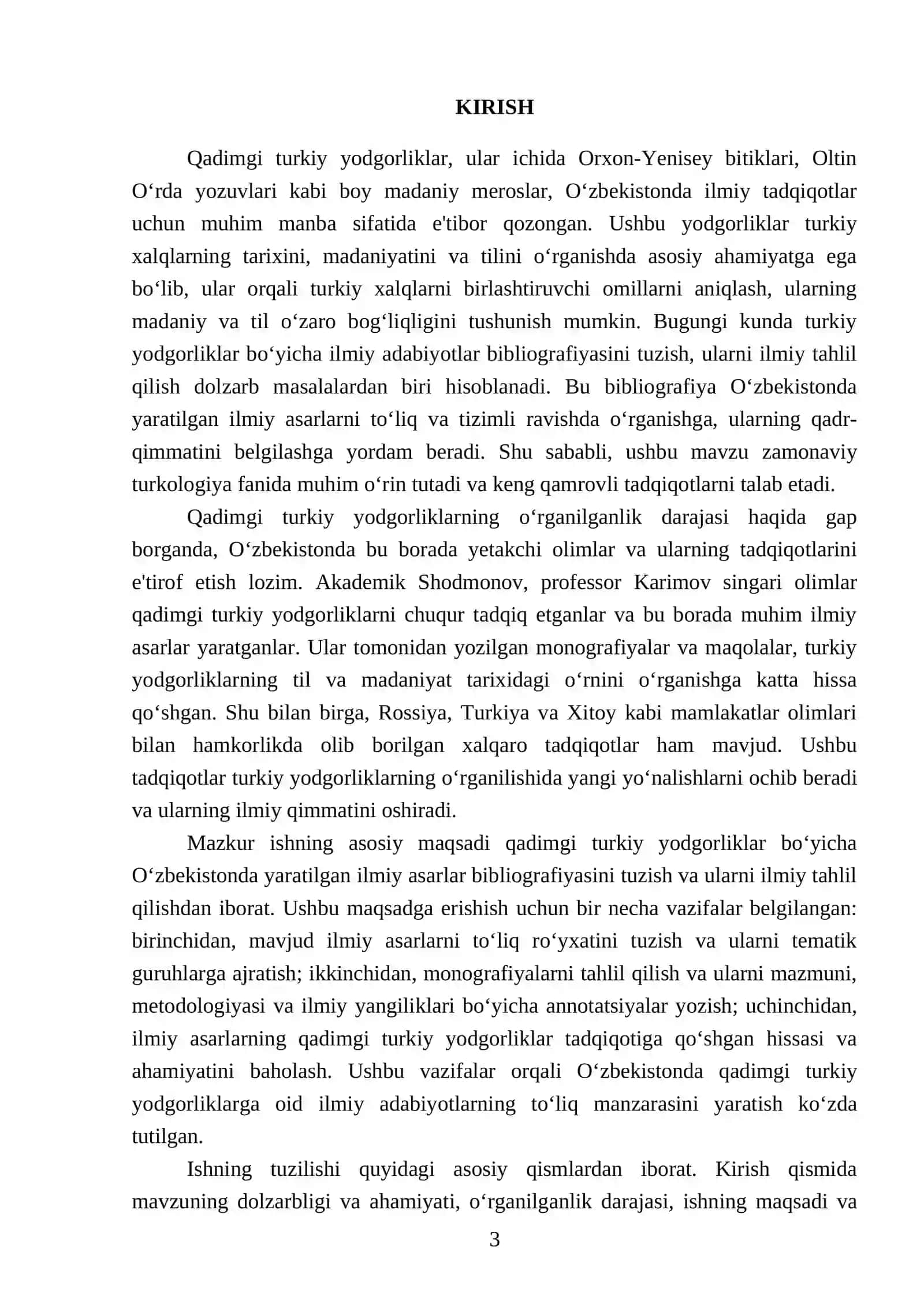 Qadimgi turkiy yodgorliklar bo‘yicha O‘zbekistonda yaratilgan ilmiy asarlarning bibliografiyasini tuzish, monografiyalarga annotatsiya yozish 3