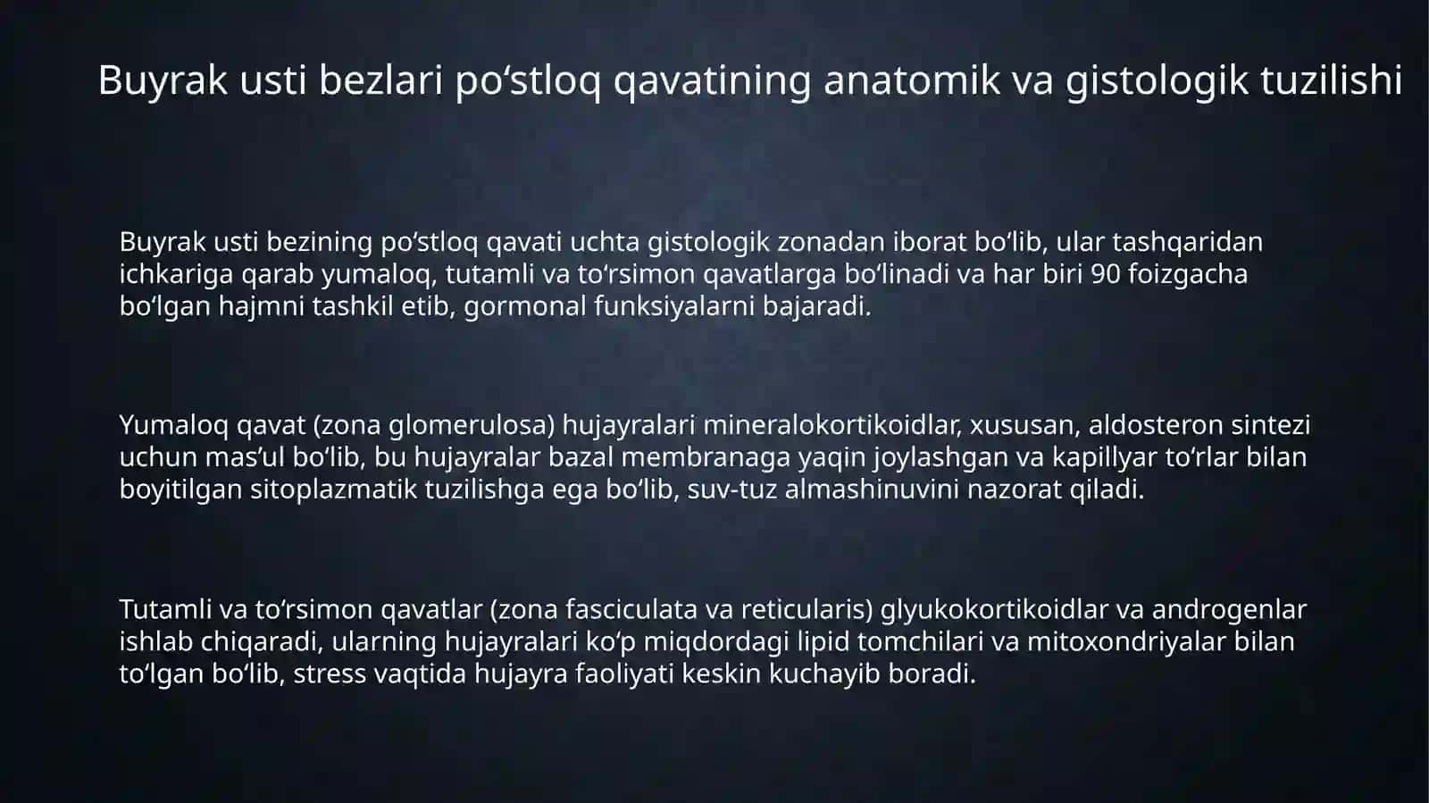 Stress ta'siri ostidagi buyrak usti bezi po'stloq qavati gormonlarining roli va hujayralari ko'rinishlari 3