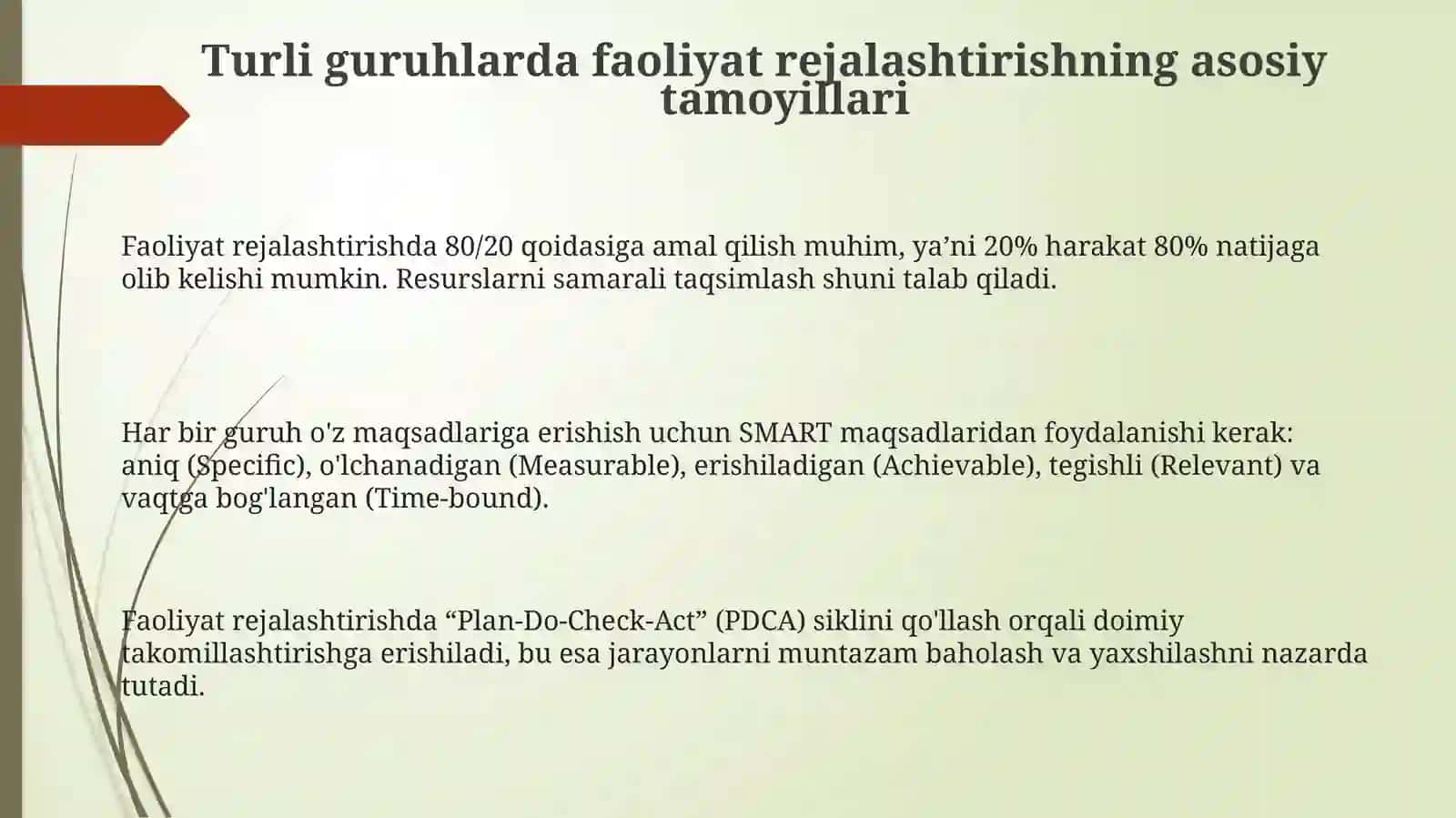 Turli guruhlarda faoliyat rejalashtirishning asosiy tamoyillari 3