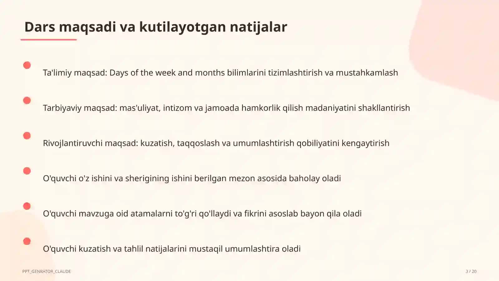 Days of the week and months (2-sinf) 3