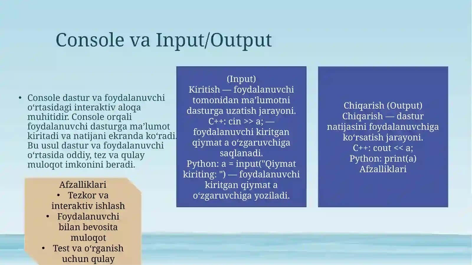 Console tushunchasi va kiritish-chiqarish (Input/Output) 3