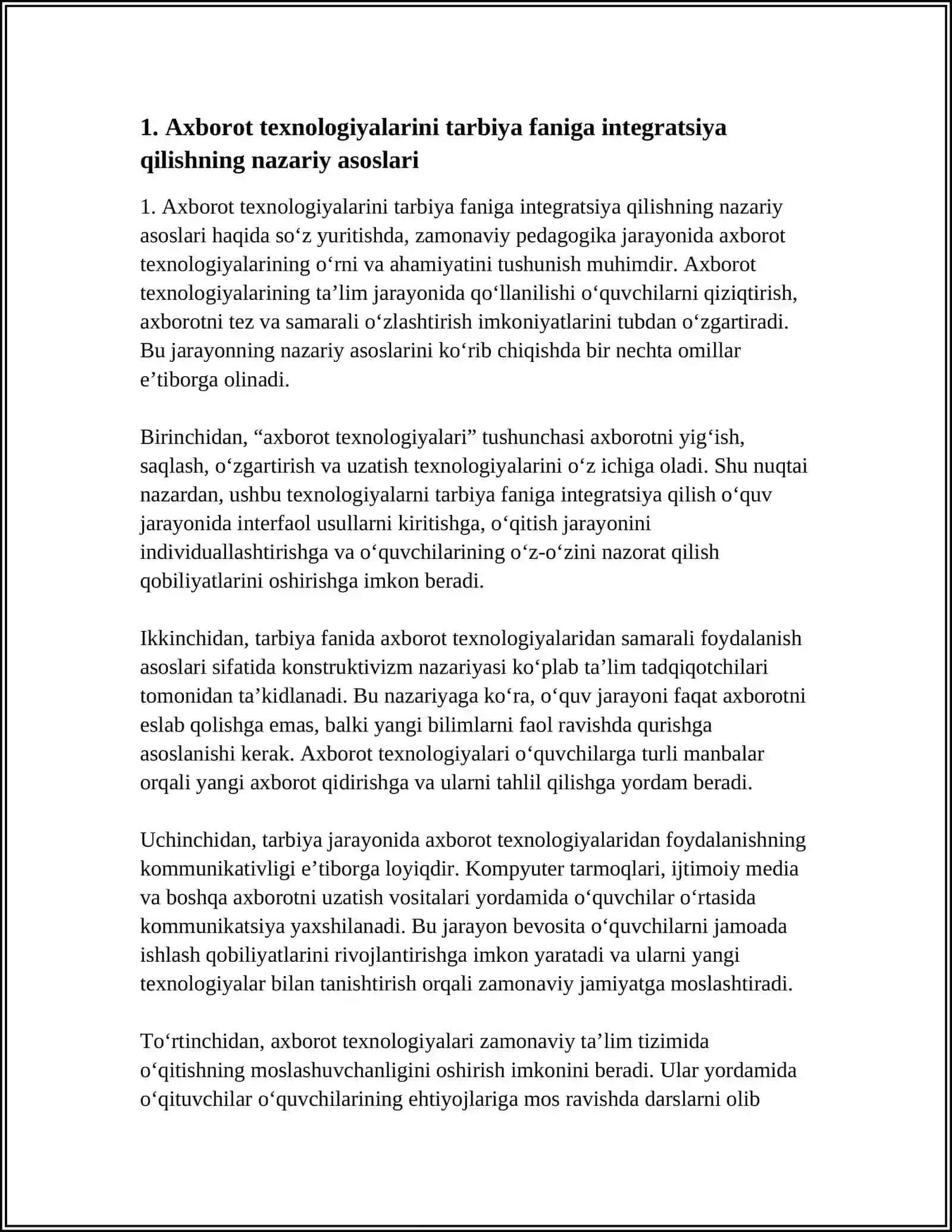UMUMTAʼLIM MAKTABLARIDA TARBIYA FANININI OʻQITISHDA AXBOROT TEXNOLOGIYALARIDAN FOYDALANISH 3