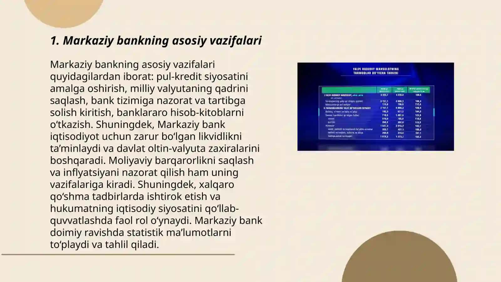 O'zbekiston Respublikasi markaziy banki uning vazifalari va makroiqtisodiy barqarorlikni ta'minlashdagi o'rni 3