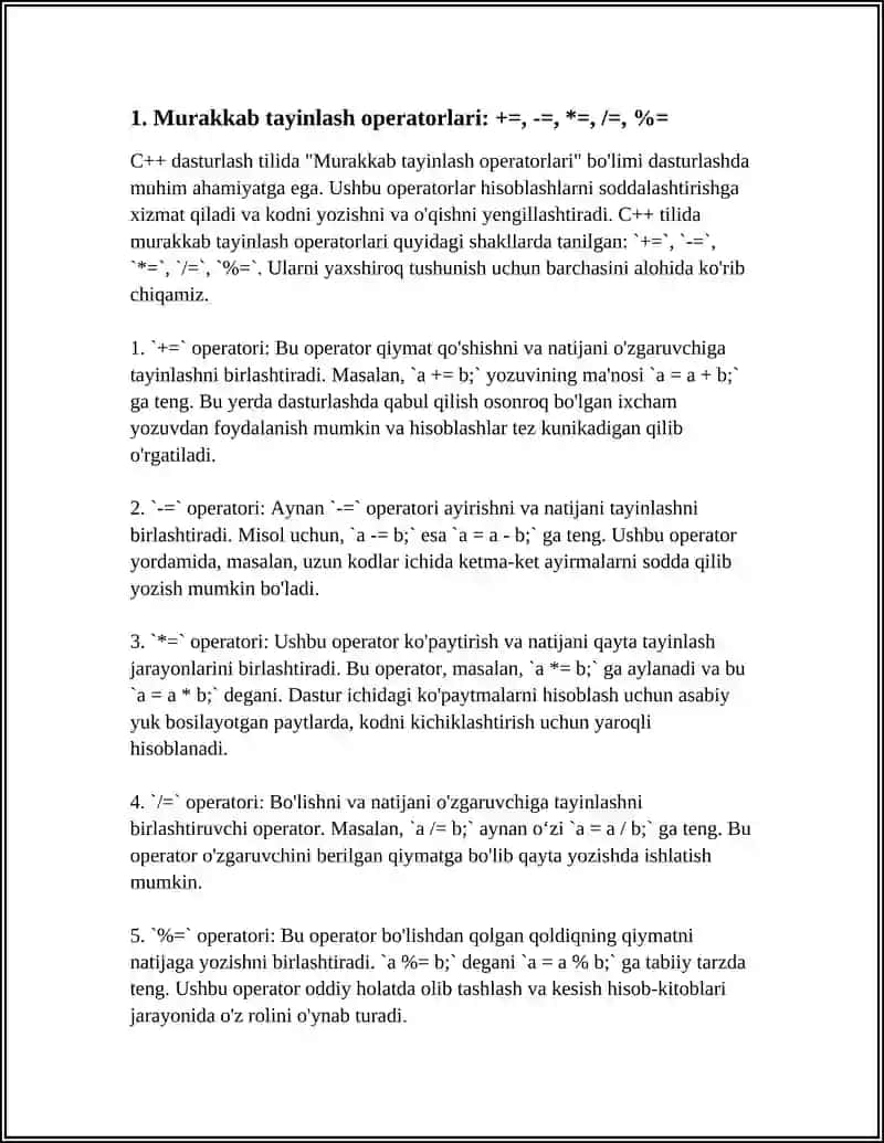 C++ TILIDA MURAKKAB OPERATORLAR 3
