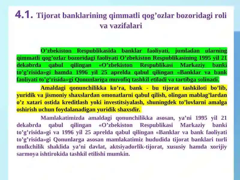 TIJОRАT BАNKLАRINING QIMMАTLI QОG’ОZLАR BO’YICHА ОPЕRАTSIYALАRI TАHLILI 3