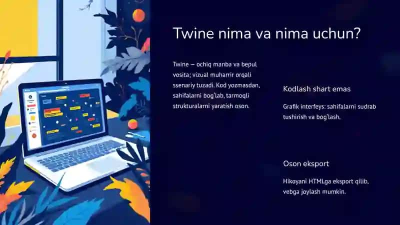 Interaktiv ssenariy yaratish: Twine bilan tarmoqli hikoyalar 3