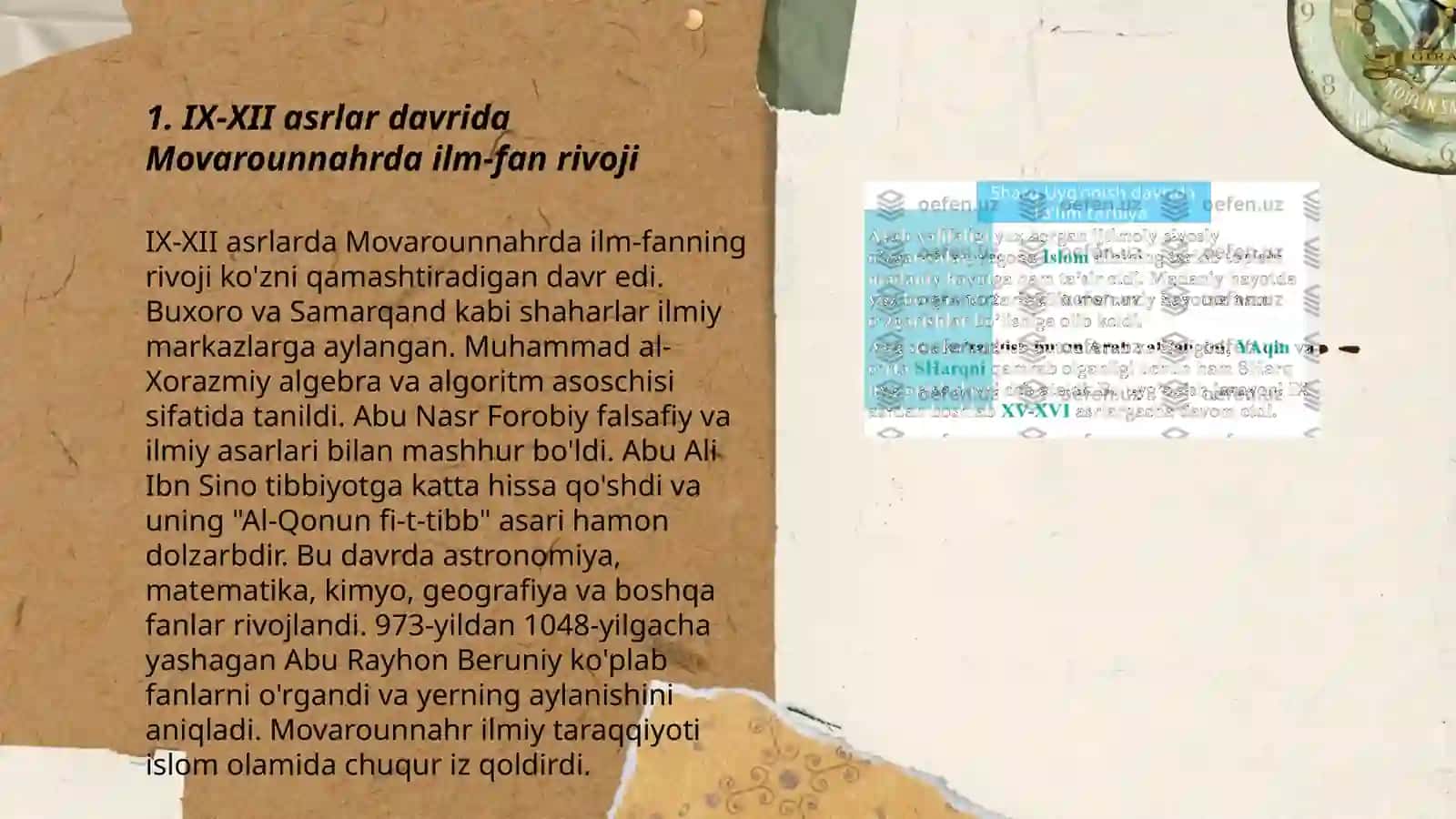 IX-XII asrlarga mamalakatimiz hududida ro‘y bergan madaniy uyg‘onish 3