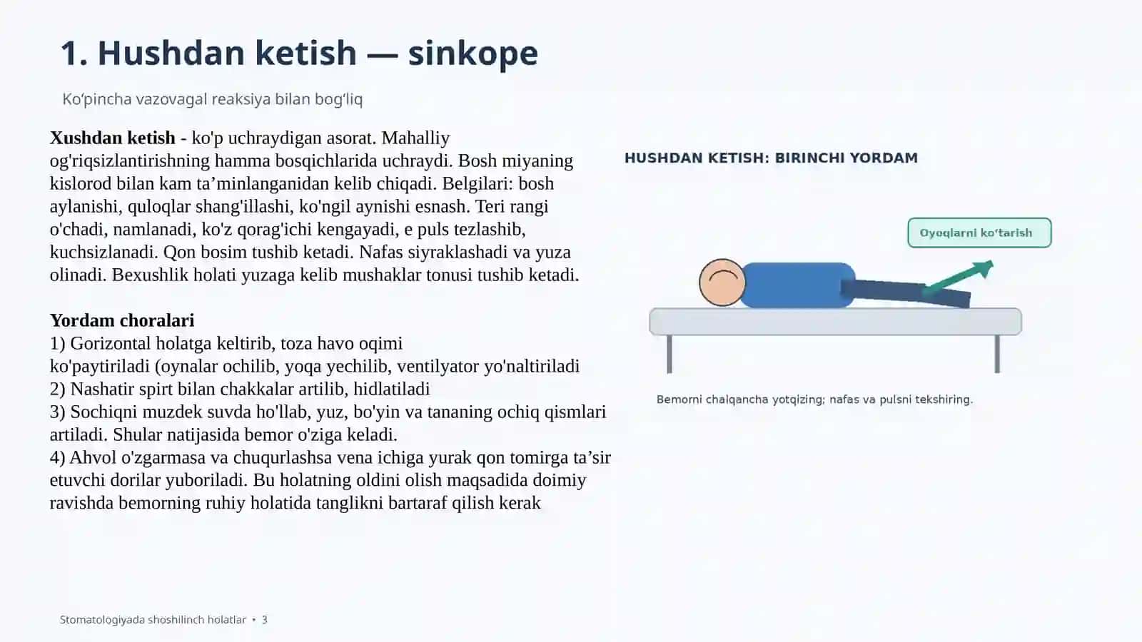 Hushdan ketish. Kollaps. Anafilaktik shok 3