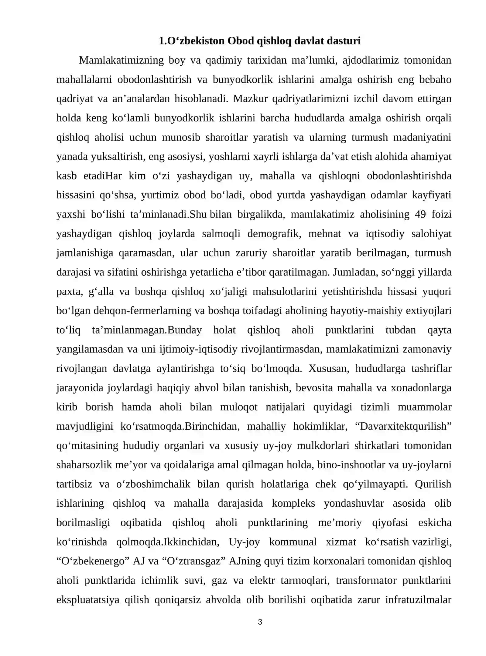 O‘zbekiston Obod qishloq davlat dasturi-qishloq axolisining turmush darajasini yaxshilash va ularni ish bilan ta‘minlash masalalari 3