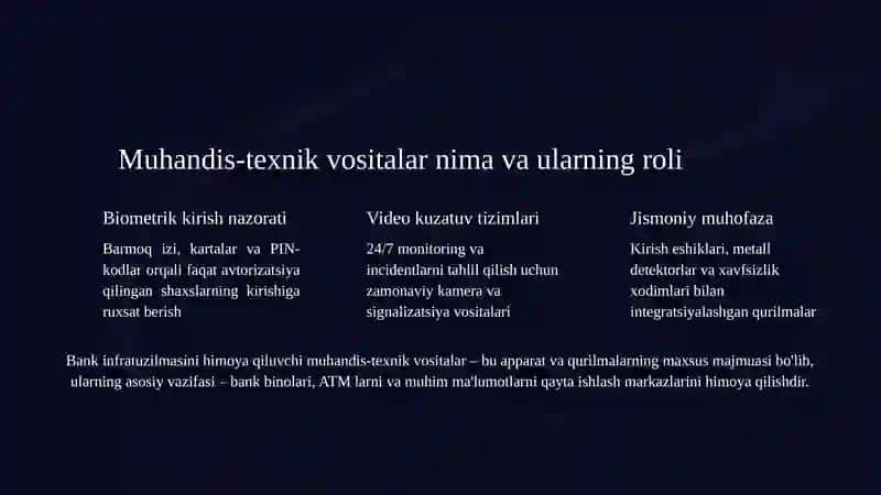 Bank xavfsizligini muhandis-texnik vositalar yordamida ta'minlash nomli 11 betlik taqdimot 3