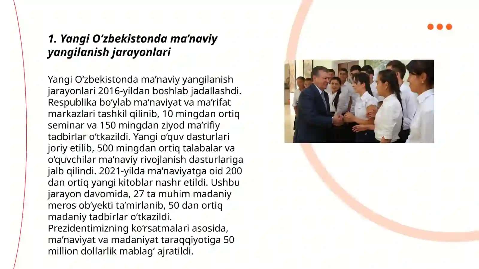 Yangi O‘zbekistonda amalga oshirilayotgan ma’naviy o‘zgarishlar 3